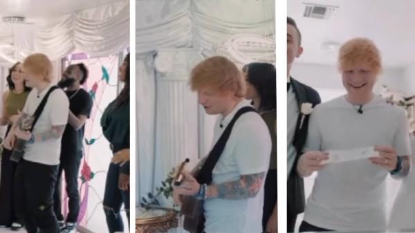 不速之客闯进婚礼，对新人唱歌是艾德·希兰，视频节目